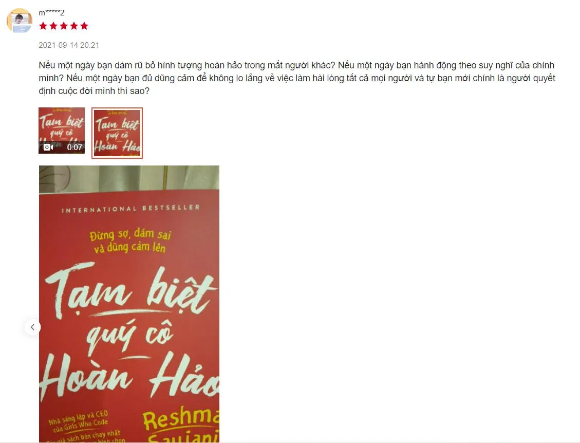 Đánh giá của bạn đọc về "Tạm biệt quý cô hoàn hảo" trên Shopee (Nguồn ảnh: BlogAnChoi) Đánh giá của bạn đọc về "Tạm biệt quý cô hoàn hảo" trên Shopee (Nguồn ảnh: BlogAnChoi)