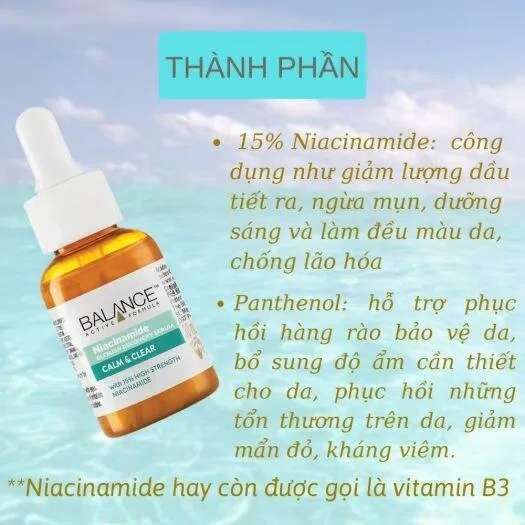 Serum Balance Niacinamide Blemish Recovery Calm And Clear có thành phần đa dạng, giảm thiểu kích ứng (Ảnh: internet)