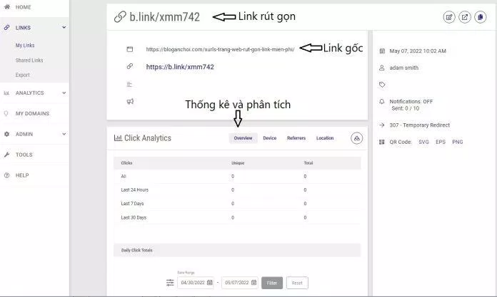 Link rút gọn đã được tạo (Ảnh: BlogAnChoi).