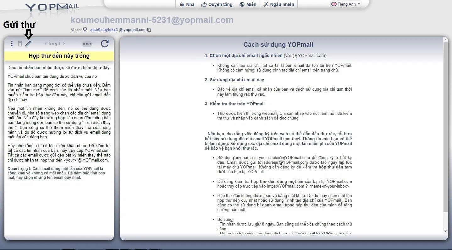 Gửi thư bằng email ảo của Yopmail (Ảnh: BlogAnChoi). Gửi thư bằng email ảo của Yopmail (Ảnh: BlogAnChoi).