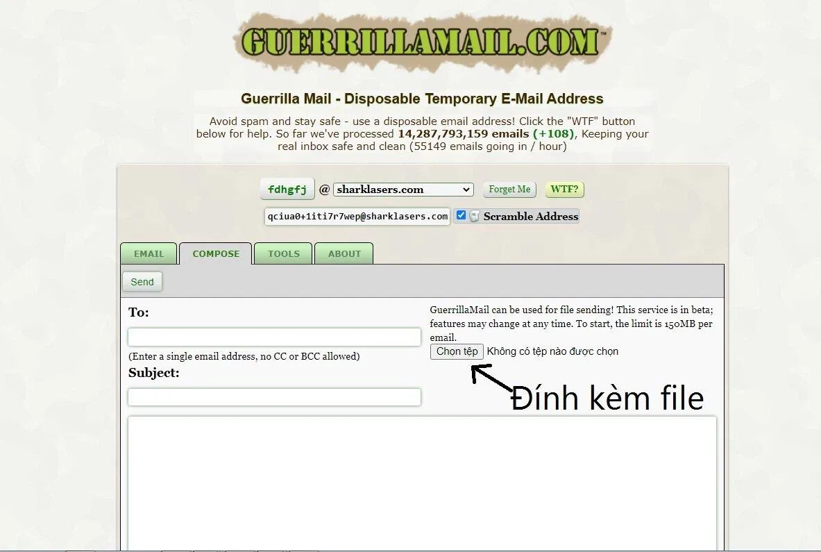 Gửi thư bằng email ảo Guerrilla Mail (Ảnh: BlogAnChoi). Gửi thư bằng email ảo Guerrilla Mail (Ảnh: BlogAnChoi).