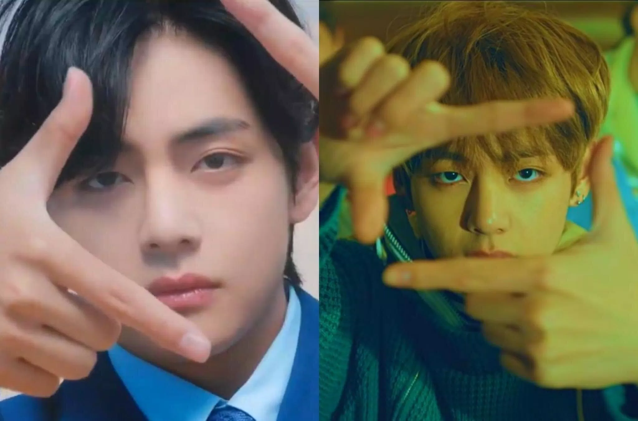 V với đôi tay đang tạo dáng "chiếc máy ảnh" (Ảnh: Internet) V với đôi tay đang tạo dáng "chiếc máy ảnh" (Ảnh: Internet)