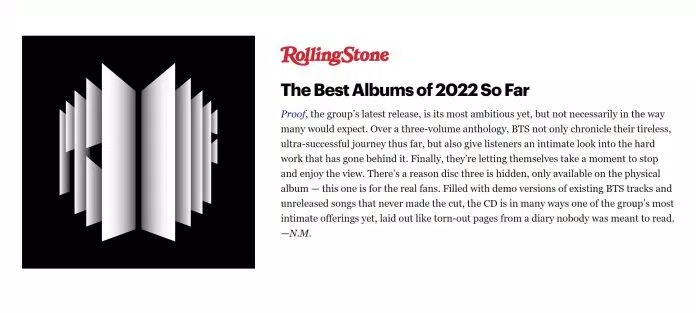 Báo Rolling Stone đã vinh danh "Proof" là một trong những album hay nhất từ đầu năm 2022 cho đến hiện tại (Nguồn: Internet)