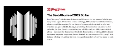 Báo Rolling Stone đã vinh danh "Proof" là một trong những album hay nhất từ đầu năm 2022 cho đến hiện tại (Nguồn: Internet)