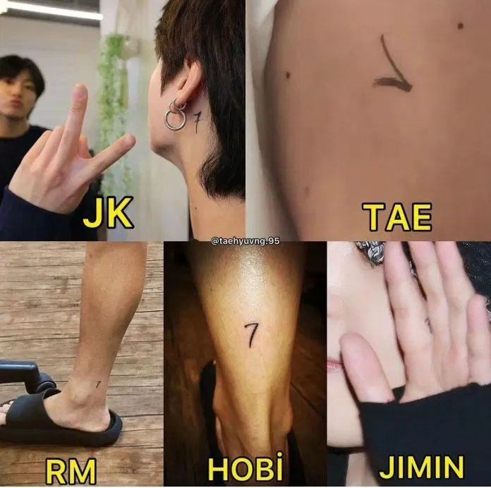 Hình xăm BTS với biểu tượng số 7 của các thành viên. (Ảnh: Internet)