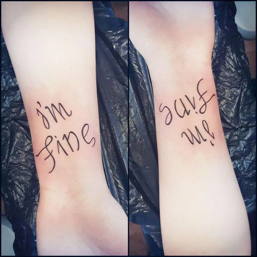 Hình xăm BTS I'm Fine/Save Me. (Ảnh: Internet) BTS tatoos: 200+ gợi ý hình xăm BTS đẹp của các ARMY toàn cầu bài hát BTS hình xăm BTS tattoo BTS tattoos cô đơn Hình xăm hình xăm BTS hình xăm cho nữ hình xăm của Jungkook Hình xăm đẹp hình xăm mini Love Yourself Save me Trích dẫn trích dẫn hay Young Forever