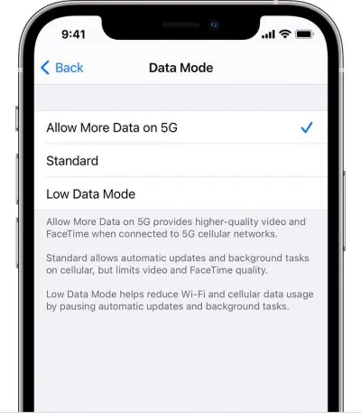 Các chế độ dữ liệu 5G của iPhone (Nguồn: Internet) Các chế độ dữ liệu 5G của iPhone (Nguồn: Internet)