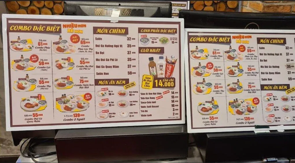 Thực đơn cơm tấm và đồ uống của quán. (Ảnh: Internet)