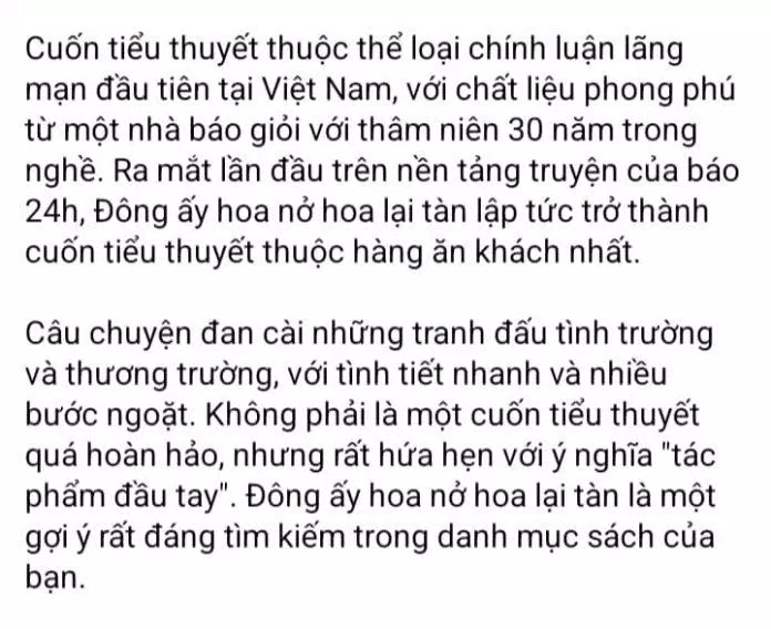 Cảm nhận của độc giả về "Đông ấy hoa nở hoa lại tàn" (Nguồn ảnh: BlogAnChoi).