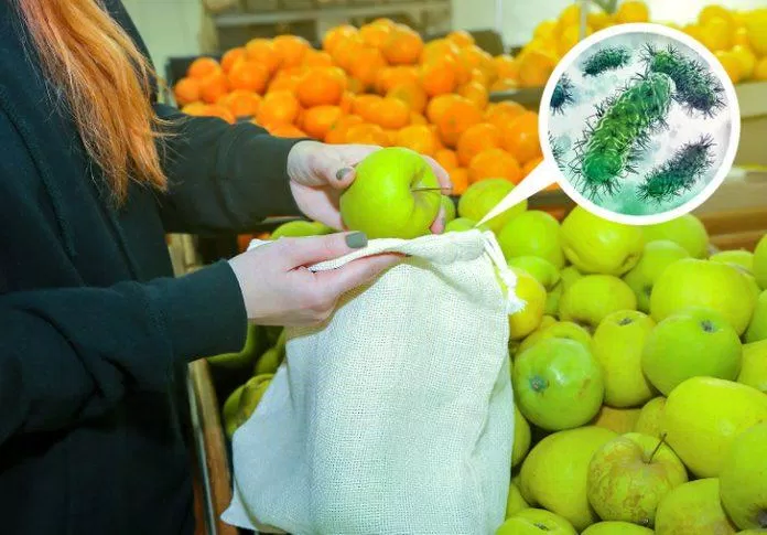 Túi sử dụng nhiều lần tích tụ vi khuẩn từ thức ăn chứa bên trong (Ảnh: Internet)