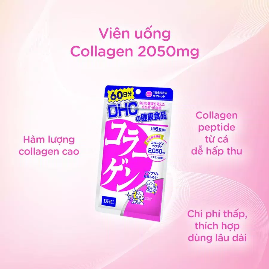 Collagen dạng viên DHC có chứa 2056mg collagen thích hợp cho các cô nàng mới bắt đầu chống lão hóa ở tuổi 18 đến 25 (nguồn: internet)