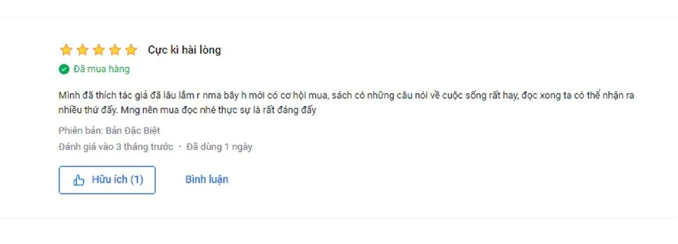 Đánh giá của độc giả trên Tiki. (Ảnh: BlogAnChoi)