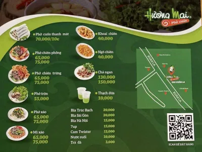 Menu quán phở cuốn Hương Mai trứ danh tại thủ đô Hà Thành (nguồn: internet)