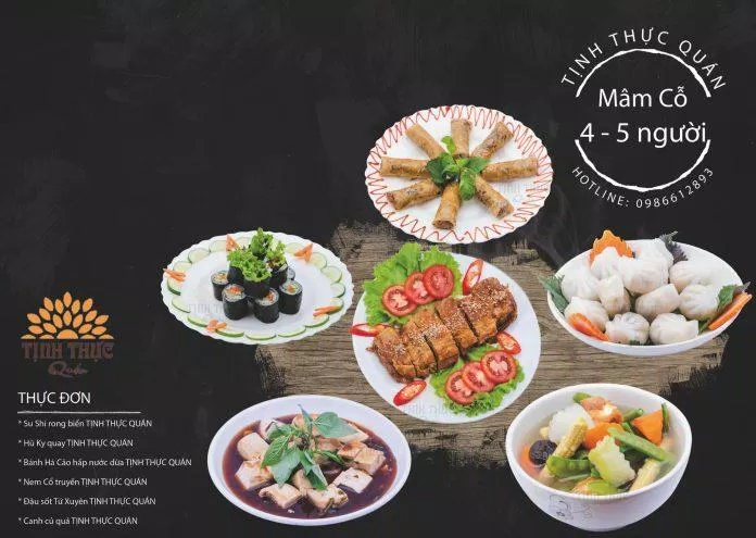 Menu đồ ăn tại quán Buffet chay Tịnh Thực Quán (nguồn: internet)