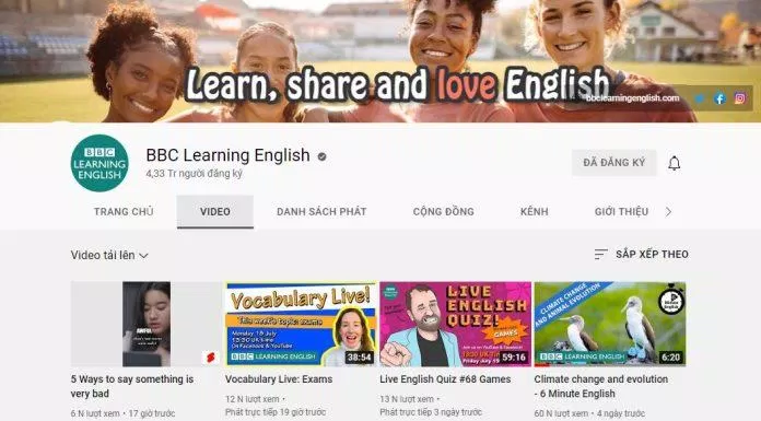 Kênh YouTube BBC Learning English (Ảnh: internet)
