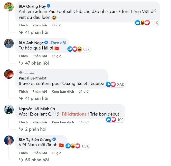 Những BLV quen thuộc đều chúc mừng cho Quang Hải. (Nguồn: Internet)