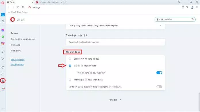 Cuối cùng, đây là cách ta cài đặt chế độ mặc định đó trên Opera. (Ảnh: BlogAnChoi)