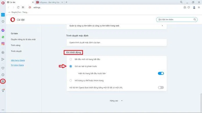 Cuối cùng, đây là cách ta cài đặt chế độ mặc định đó trên Opera. (Ảnh: BlogAnChoi) Cuối cùng, đây là cách ta cài đặt chế độ mặc định đó trên Opera. (Ảnh: BlogAnChoi)