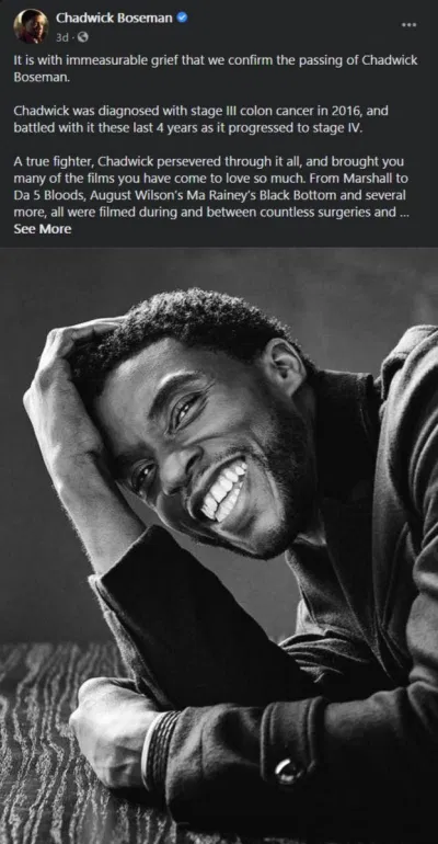 Sự ra đi của cố nghệ sĩ Chadwick Boseman gây tiếc thương cho cộng đồng người hâm mộ (Nguồn: Internet)