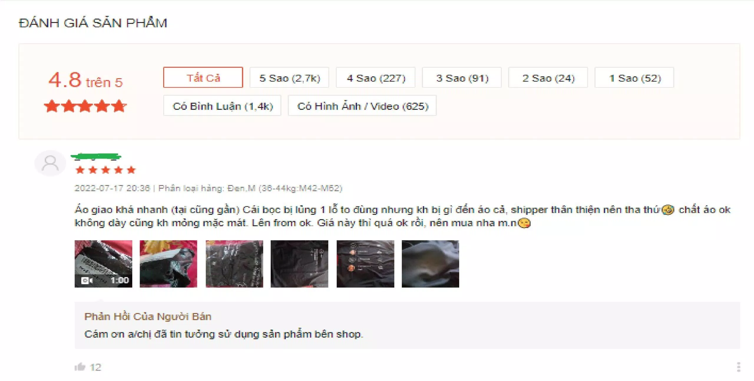 Ví dụ đánh giá của khách hàng(Nguồn: Internet)