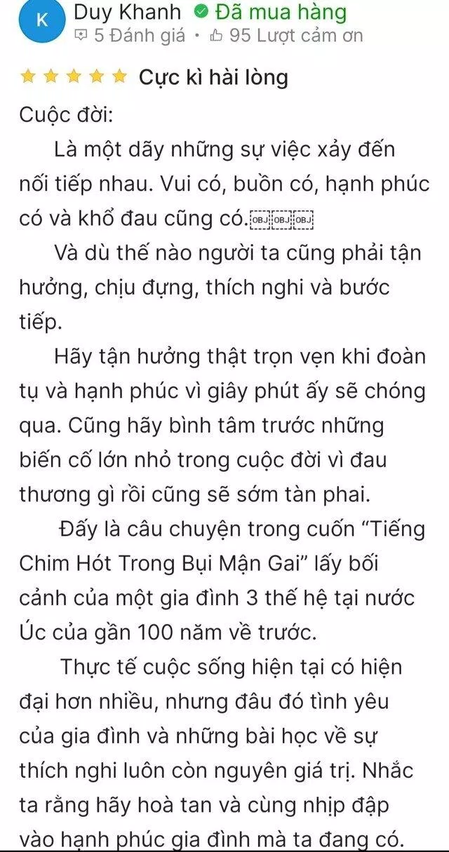 Đánh giá của độc giả trên Tiki (Nguồn: BlogAnChoii) Đánh giá của độc giả trên Tiki (Nguồn: BlogAnChoii)