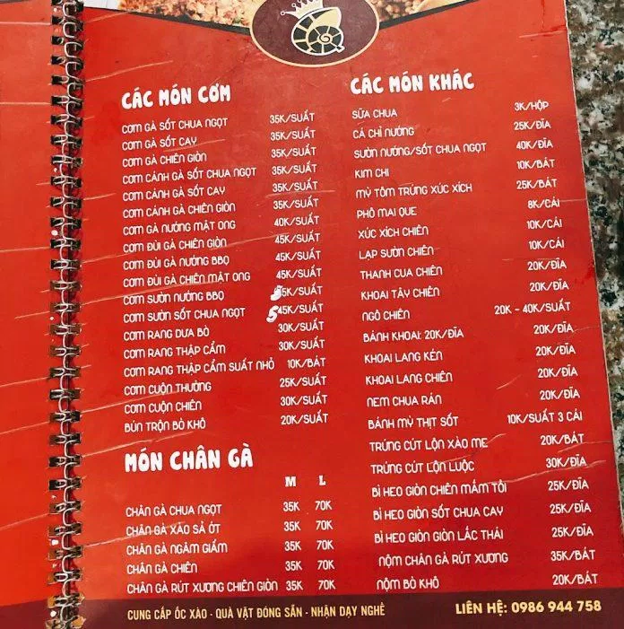 Menu của nhà hàng. (Ảnh: Internet)