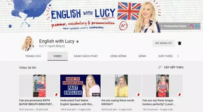 Kênh YouTube English with Lucy với giọng Anh-Anh chuẩn (Ảnh: internet)