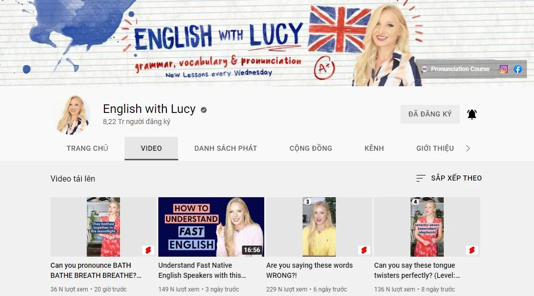 Kênh YouTube English with Lucy chuẩn giọng Anh-Anh (Ảnh: internet)