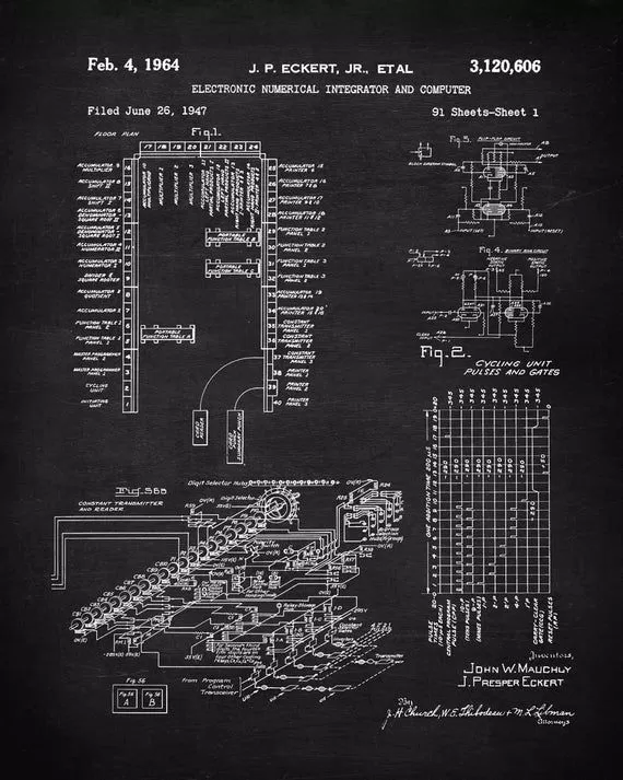 Một phần sơ đồ thiết kế của ENIAC (Nguồn: Internet)