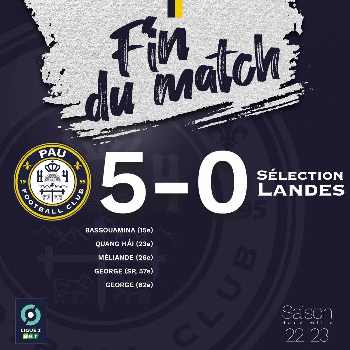 Tỉ số 5-0 nghiêng về PAU FC. (Nguồn: Internet)