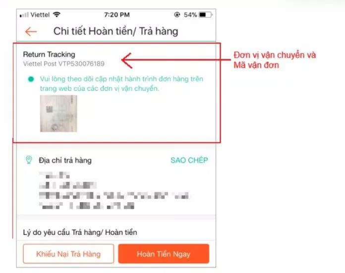 Mã vận đơn của đơn hàng và đơn vị vận chuyển đơn hàng(Nguồn: Internet)