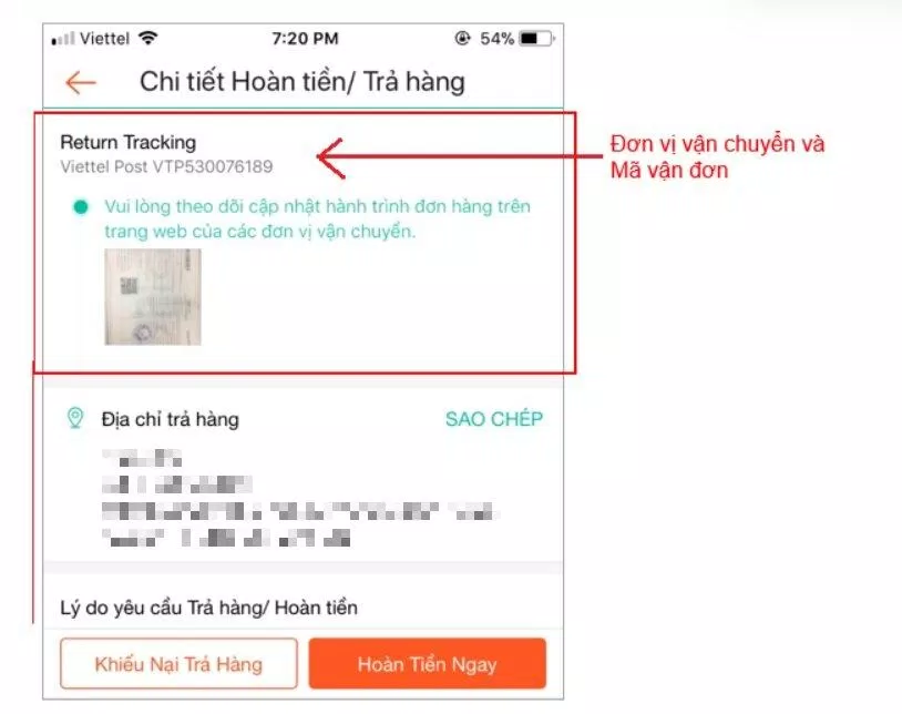 Mã vận đơn của đơn hàng và đơn vị vận chuyển đơn hàng(Nguồn: Internet)