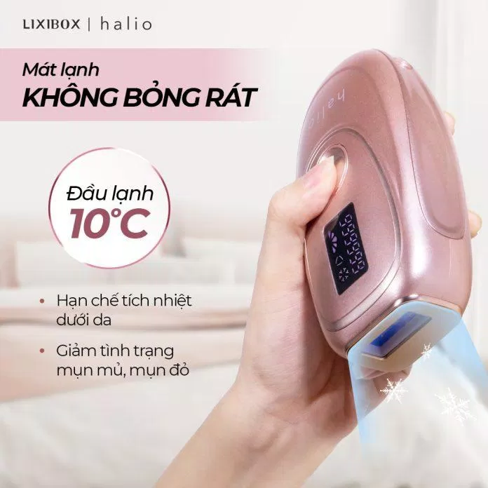 Tính năng đầu lạnh 10 độ C trong máy triệt lông băng lạnh Halio giúp làm dịu da, giảm đỏ rát hiệu quả (nguồn: internet)