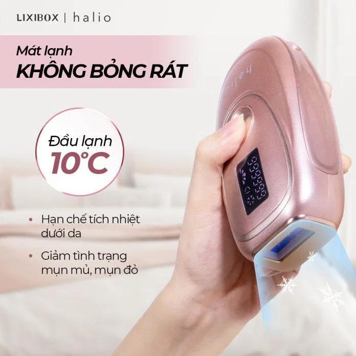 Tính năng đầu lạnh 10 độ C trong máy triệt lông băng lạnh Halio giúp làm dịu da, giảm đỏ rát hiệu quả (nguồn: internet)