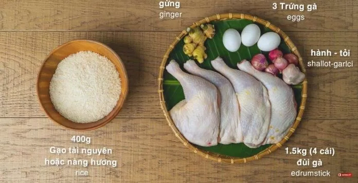 Nguyên liệu cơm gà xối mỡ (nguồn: internet) Nguyên liệu cơm gà xối mỡ (nguồn: internet)