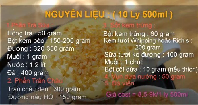 Nguyên liệu làm Trà sữa kem trứng dừa nướng