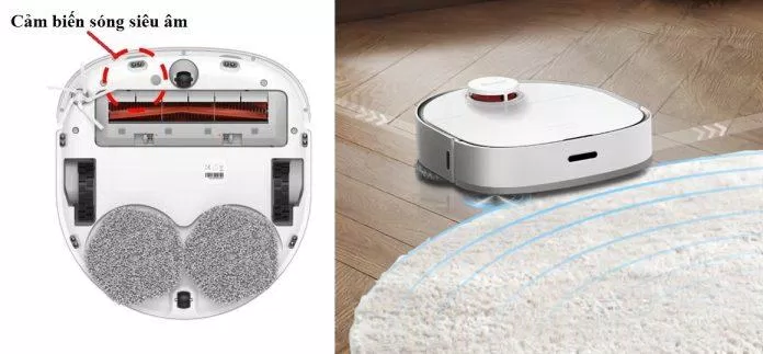 Cảm biến siêu âm giúp robot tránh đi lên thảm (Ảnh: Dreame) Cảm biến siêu âm giúp robot tránh đi lên thảm (Ảnh: Dreame)