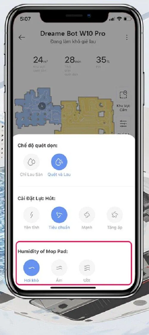 Điều chỉnh lực hút và mức độ làm ướt giẻ lau (Ảnh: Internet) Điều chỉnh lực hút và mức độ làm ướt giẻ lau (Ảnh: Internet)