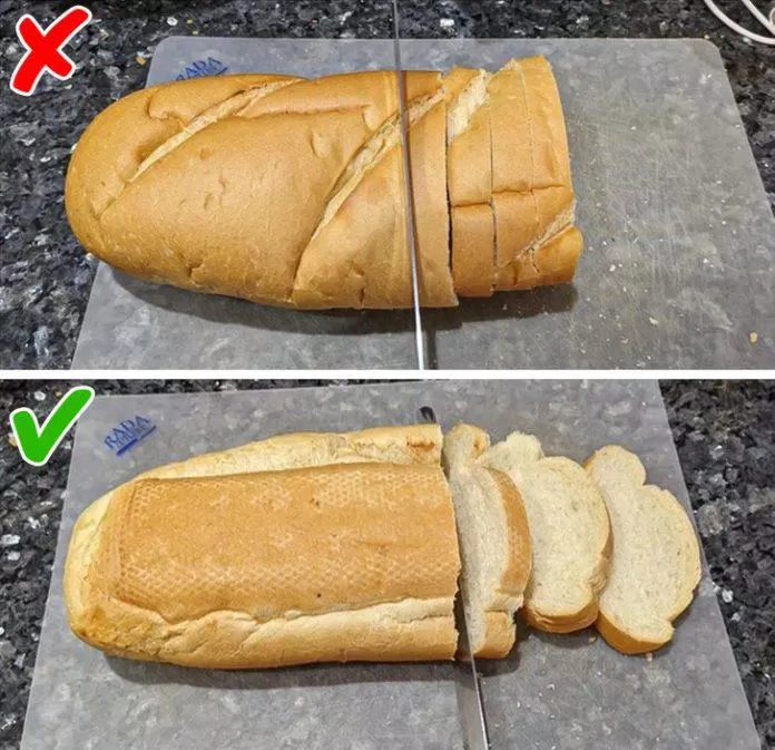 Cách chính xác để cắt một ổ bánh mì (Ảnh: Internet)
