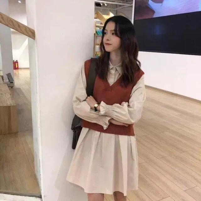 set váy áo len gile và váy babydoll ( Ảnh: Internet)