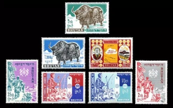 Những con tem đầu tiên của đất nước Bhutan (Nguồn: Internet) Những con tem đầu tiên của đất nước Bhutan (Nguồn: Internet)