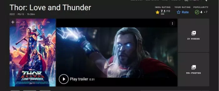 Điểm IMDB của Thor 4 (Nguồn: Internet)