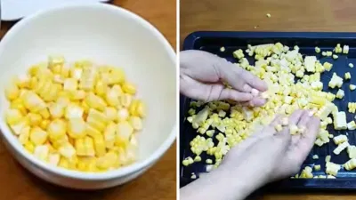 Giữ lại một ít hạt ngô còn nguyên, phần còn lại thì bào mỏng