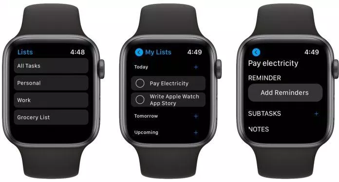 Ứng dụng quản lý công việc Any.do trên đồng hồ thông minh Apple Watch (Ảnh: Internet).