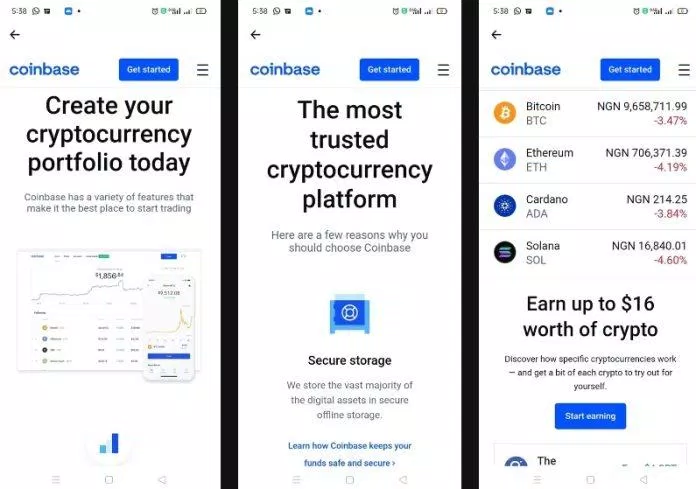 Ứng dụng tiền điện tử CoinBase trên điện thoại (Ảnh: Internet) Ứng dụng tiền điện tử CoinBase trên điện thoại (Ảnh: Internet)