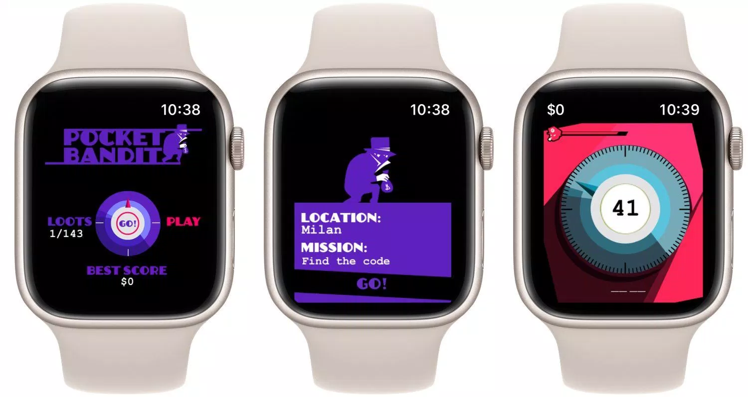 Game Pocket Bandit trên đồng hồ thông minh Apple Watch (Ảnh: Internet). Game Pocket Bandit trên đồng hồ thông minh Apple Watch (Ảnh: Internet).