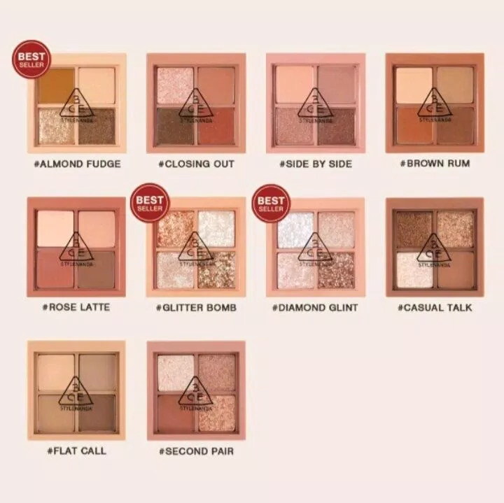 Bảng màu của bảng Phấn Mắt 4 Màu 3CE Mini Multi Eye Color Palette chủ yếu là những tông màu thiên ấm (Ảnh: internet)