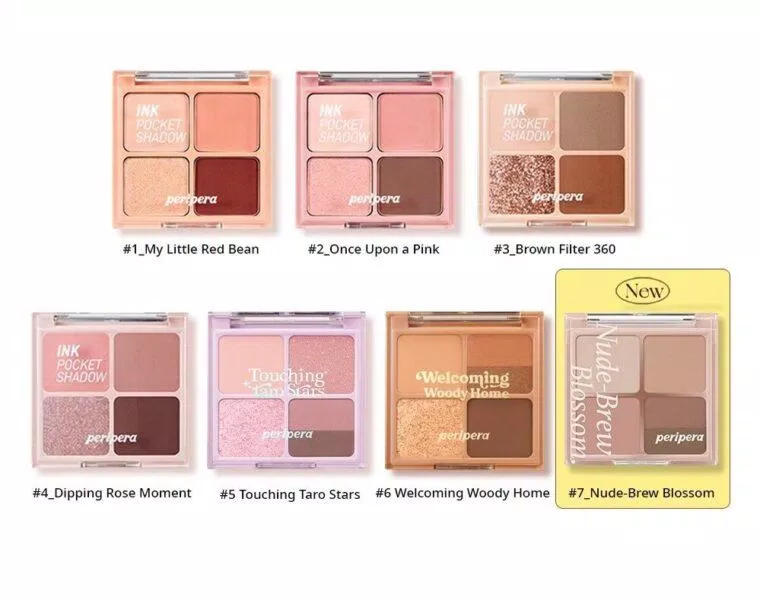 Bảng Phấn Mắt 4 Ô Peripera Ink Pocket Shadow Palette có bảng màu dễ dàng sử dụng cùng những cái tên rất đáng yêu (Ảnh: internet)