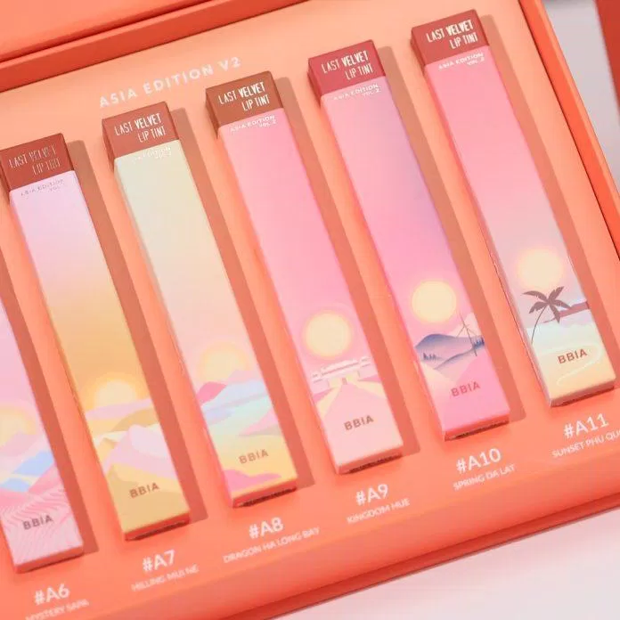 Bao bì BBIA Last Velvet Lip Tint Asia Version 2 lấy cảm hứng từ hoàng hôn (Ảnh: Internet). Bao bì BBIA Last Velvet Lip Tint Asia Version 2 lấy cảm hứng từ hoàng hôn (Ảnh: Internet).