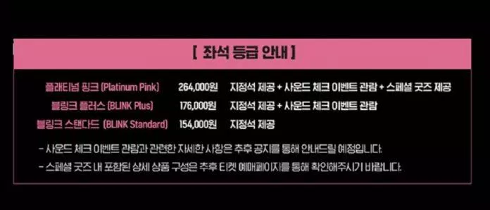 Giá vé Born Pink world tour của BLACKPINK tại Seoul. (Ảnh: Internet)